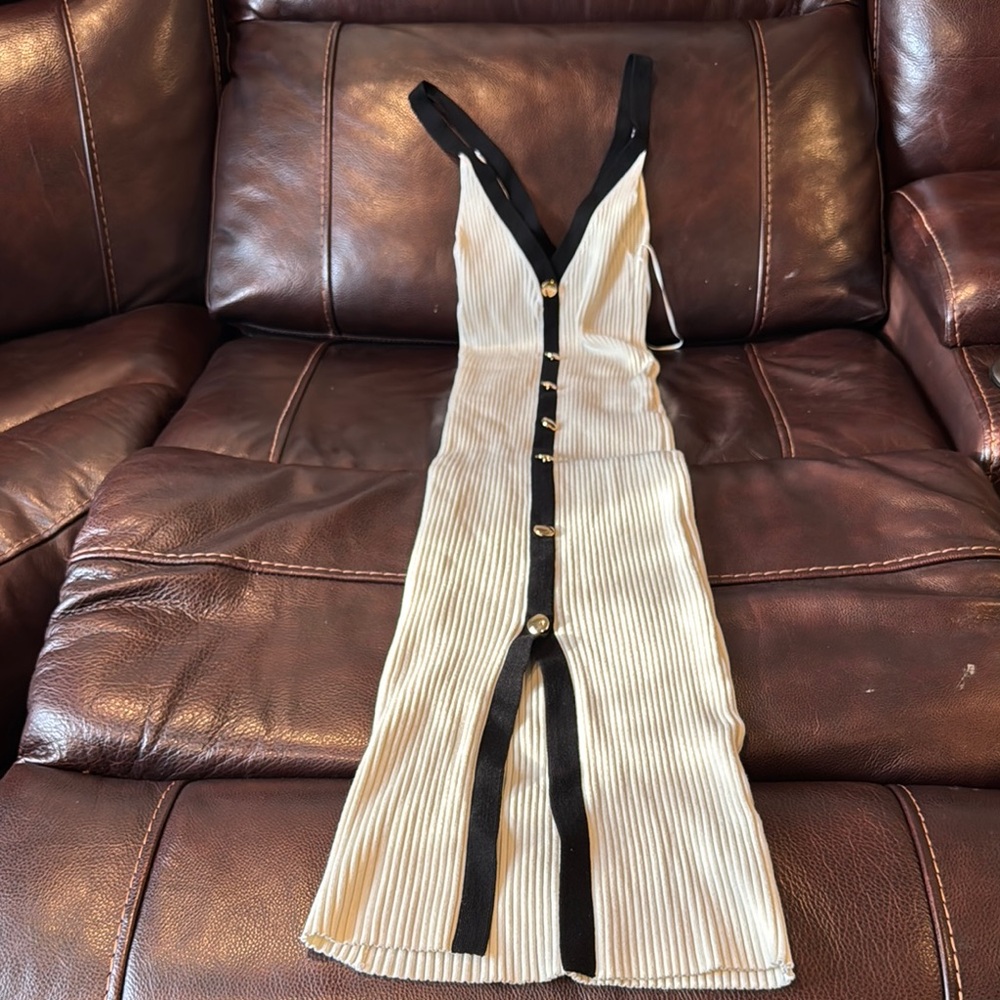 Zara  Black and Cream Dress with Gold Buttons